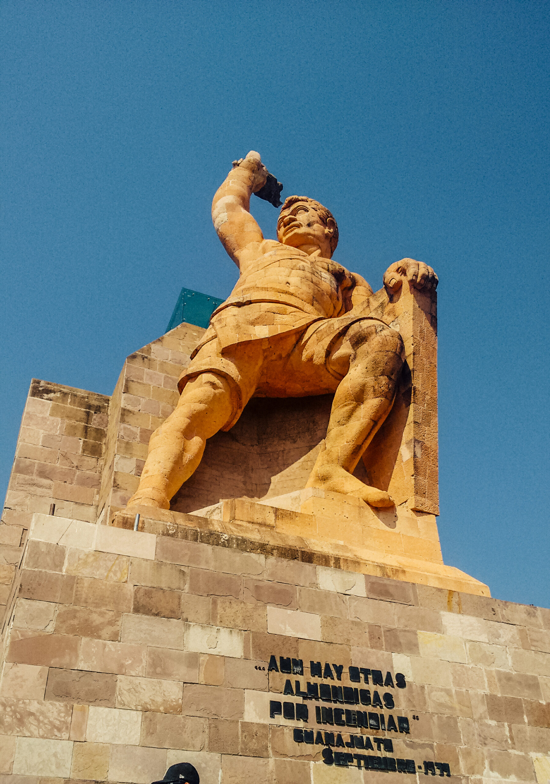 Statue of El Pípila, the heroic Guanajuato miner in México"s war of Independence.