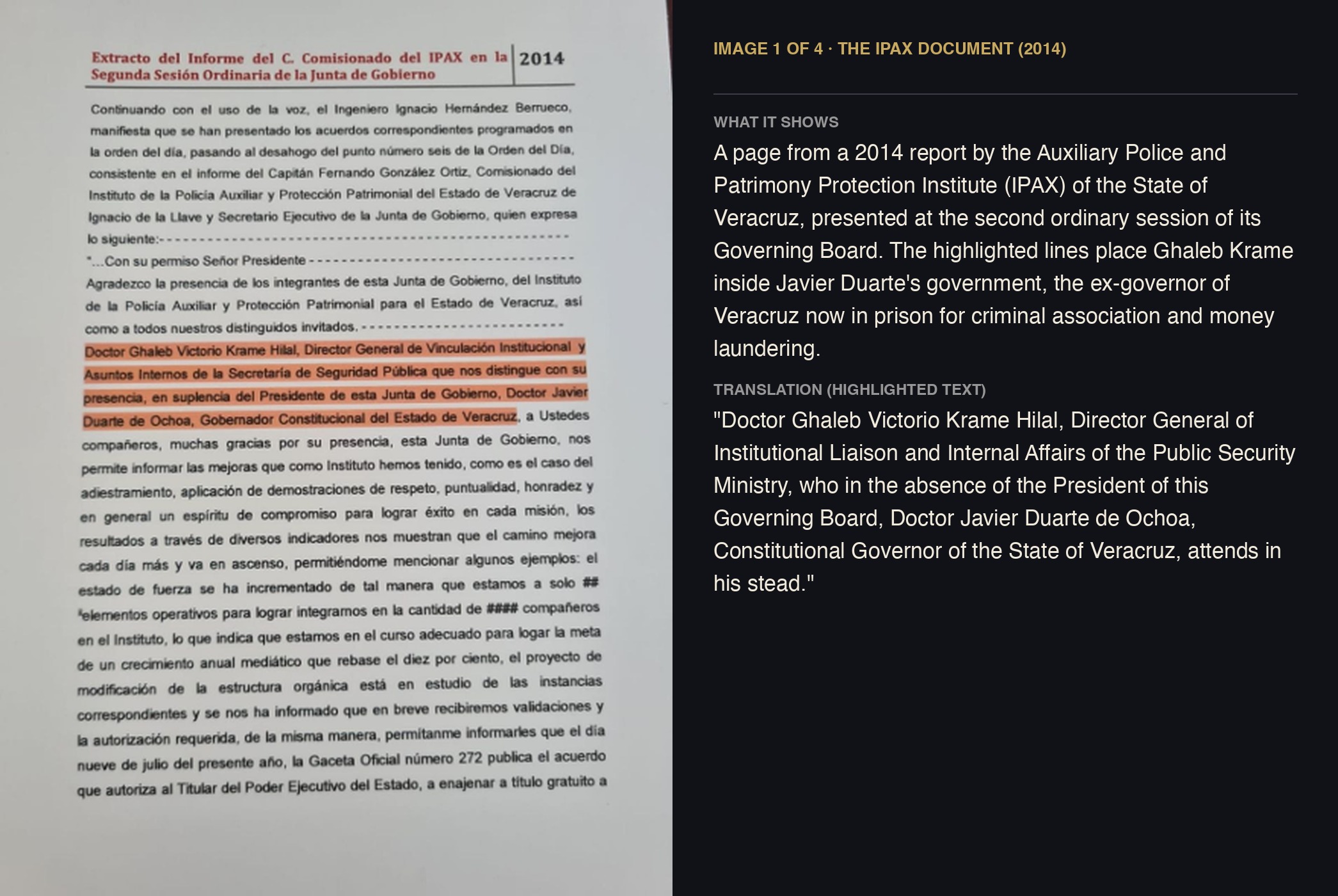 2014 IPAX document naming Ghaleb Krame as a director in Javier Duarte's Veracruz government