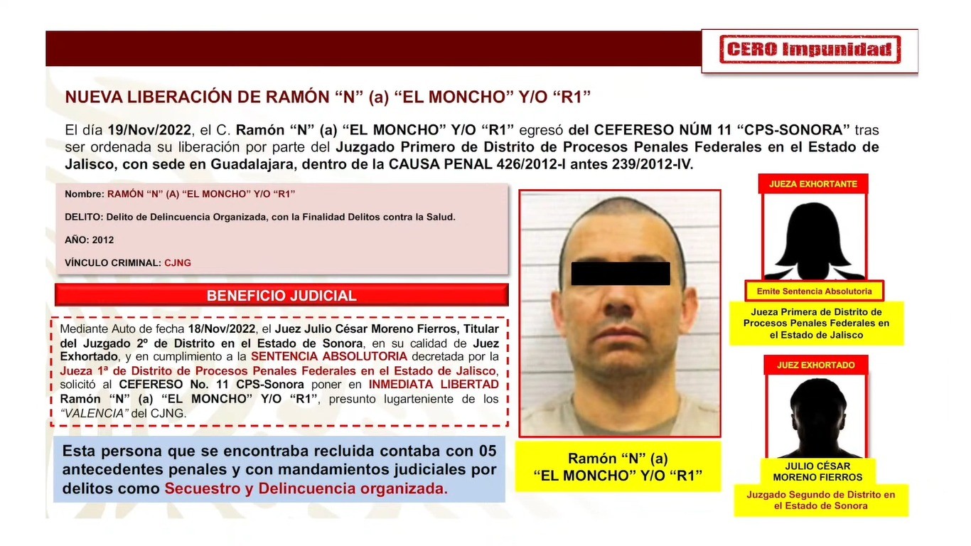 Federal government profile slide on R1 and the November 2022 ruling that ordered his release