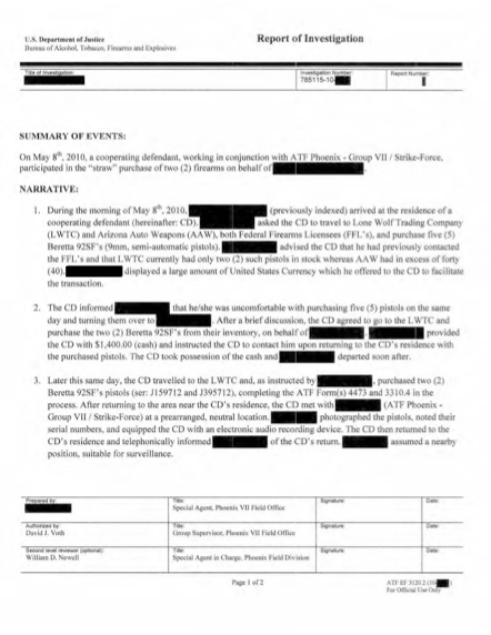 Declassified US government documents on the Fast and Furious and Walking Fentanyl operations
