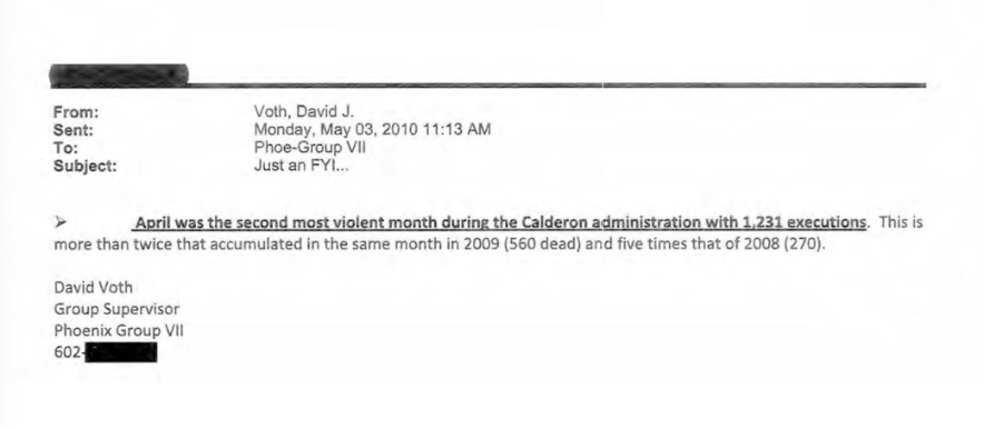 Declassified May 2010 email from David Voth on violence in Mexico