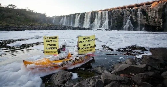 Greenpeace activists along the Santiago River
