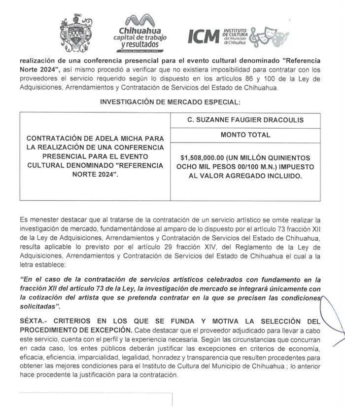 Contract for 1.5 million in favor of Adela Micha