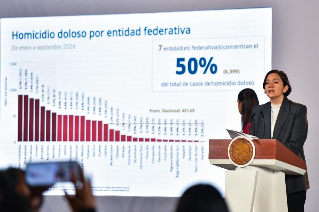Marcela Figueroa Franco presents homicide figures by state at the presidential press conference